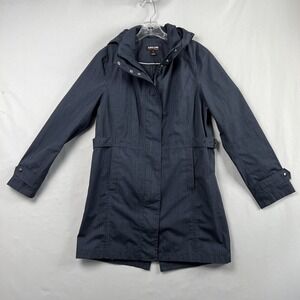 Kirkland Trench Coat Womens Small Zip Up Jacket Hooded Navy Blue